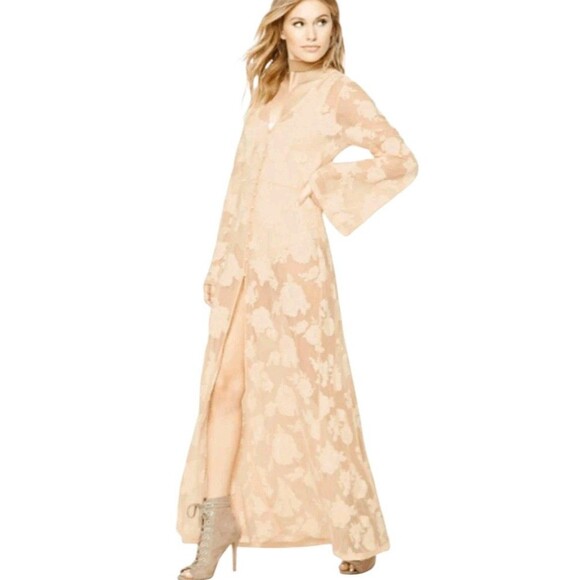 Forever 21 Coquette Floral Embroidered Kimono Duster Medium Peach Girlhood Maxi - Picture 1 of 9